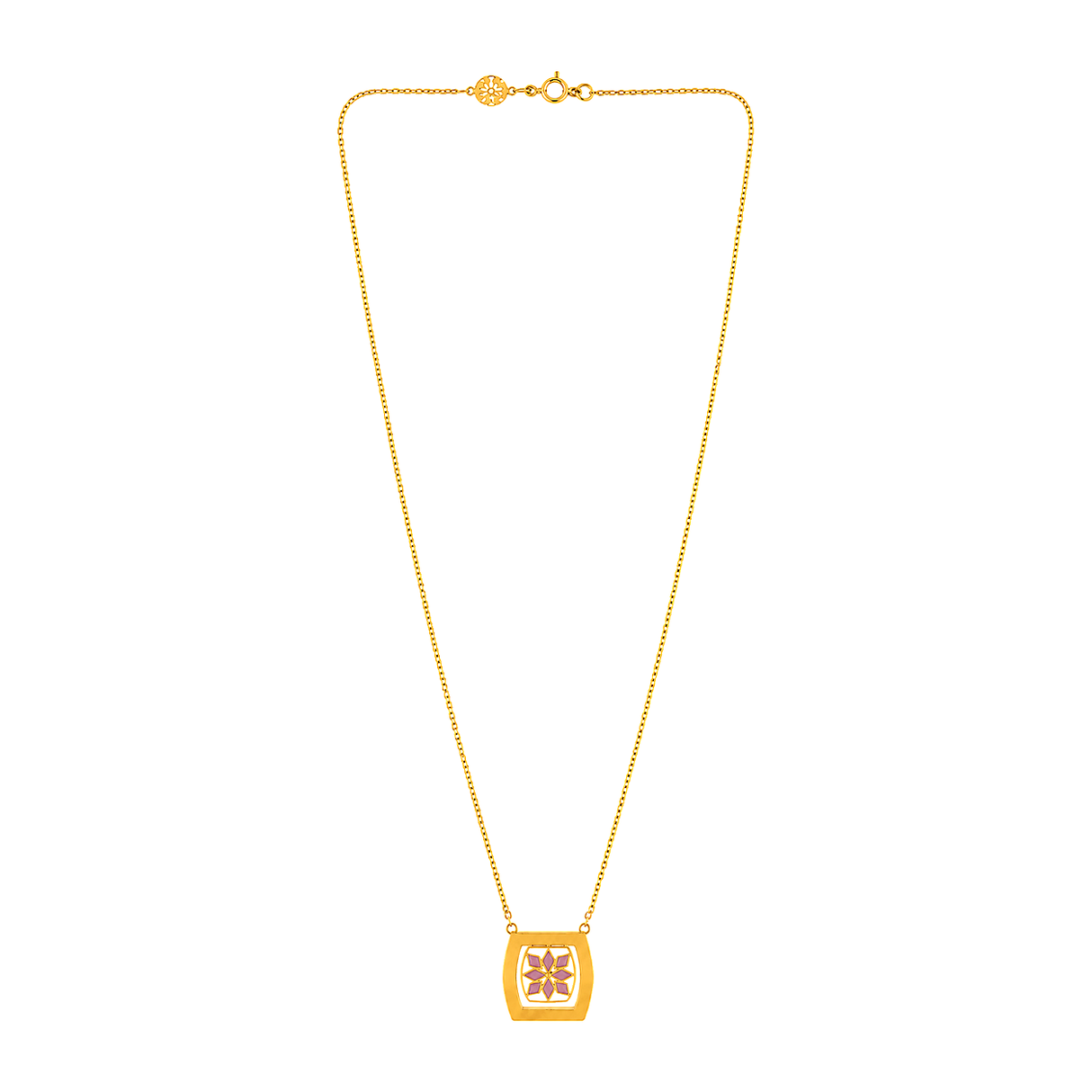 18K Gold Necklace with Pink Rectangular Design