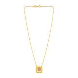 18K Gold Necklace with Pink Rectangular Design