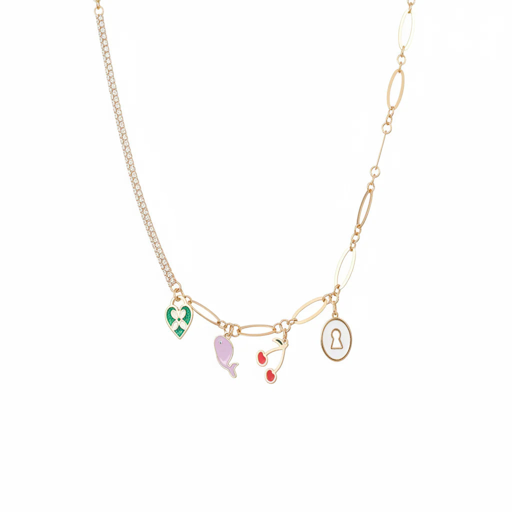 18K Gold Necklace with Symbolic Pendants