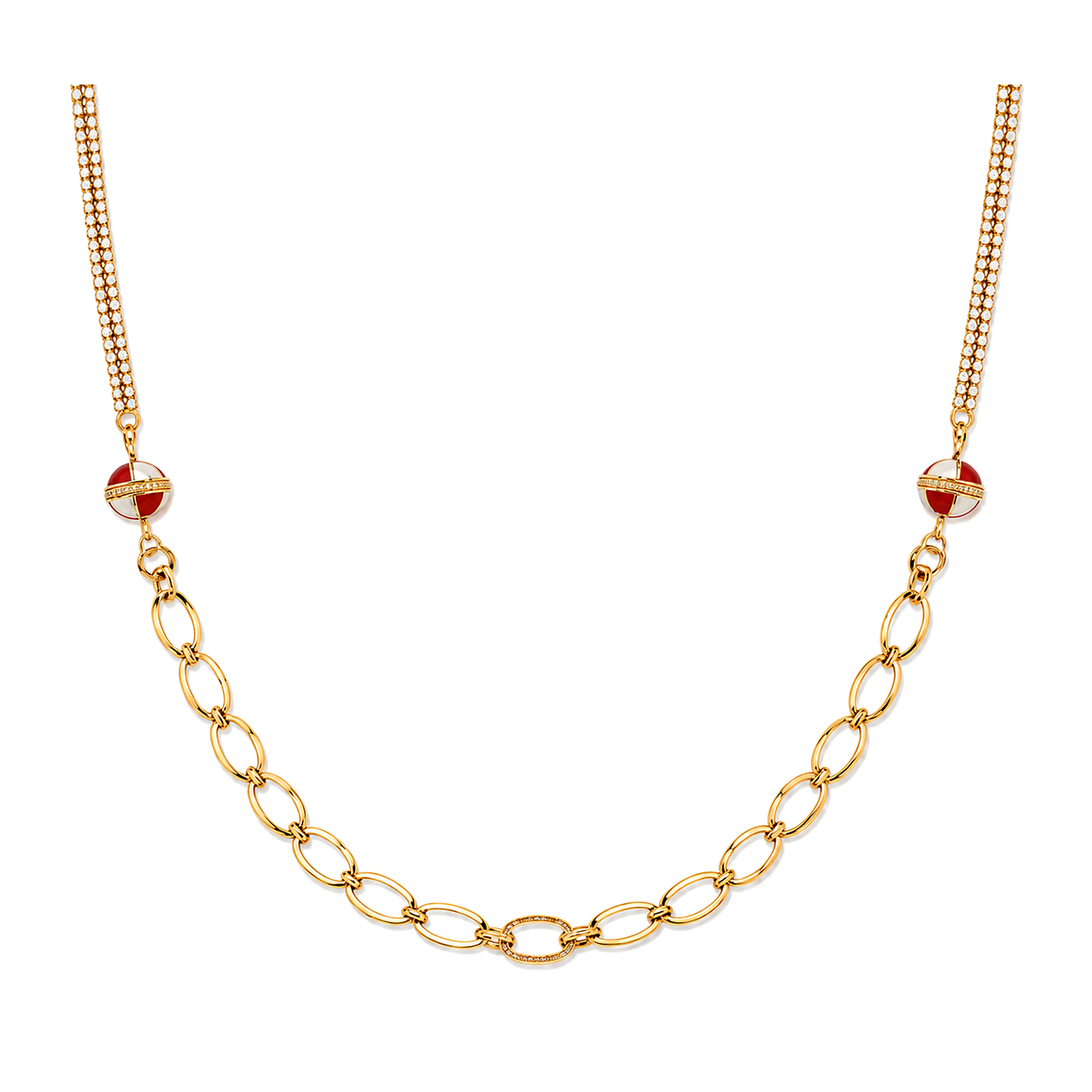 18K Gold Necklace Braided Charms Design