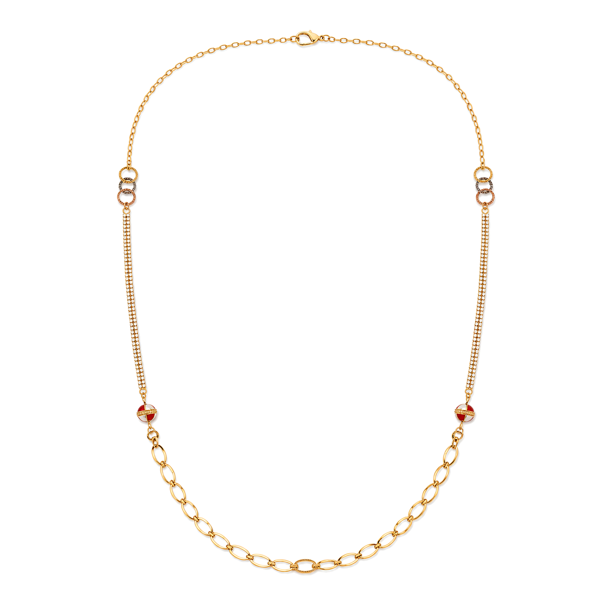 18K Gold Necklace Braided Charms Design