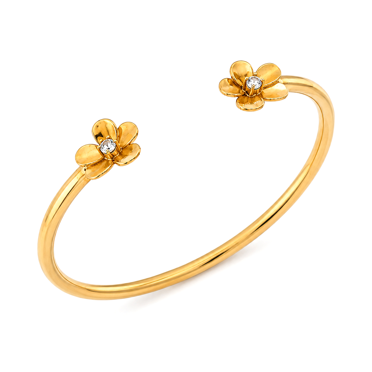 18K Gold Bracelet Two Flowers Design