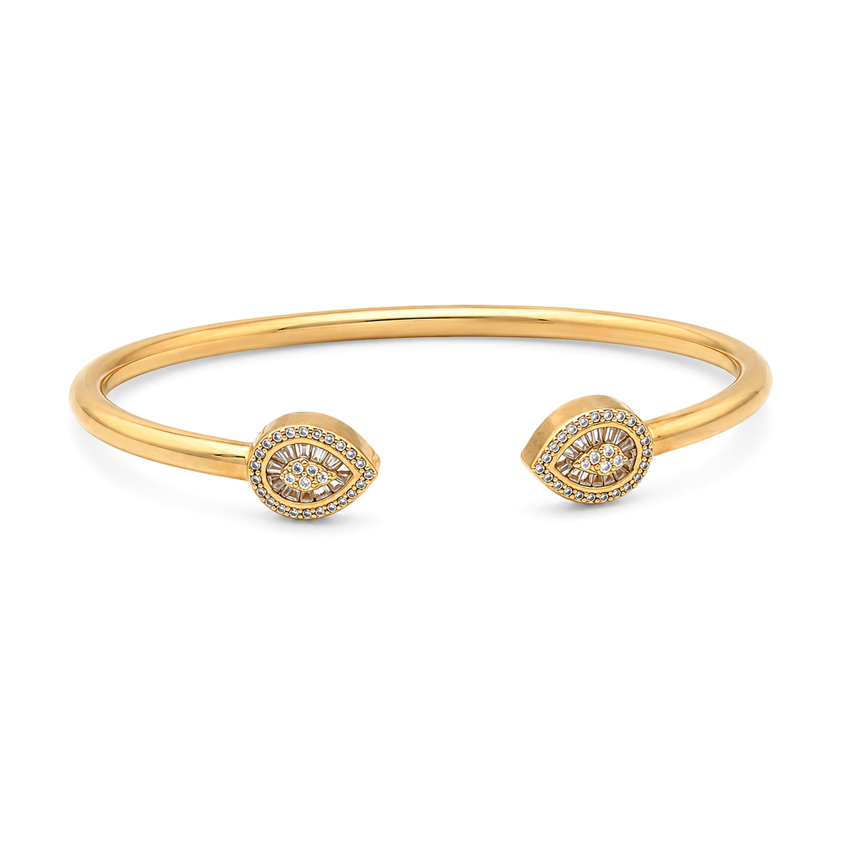 18K Gold Bracelet Open Cuff, Side Stones Design