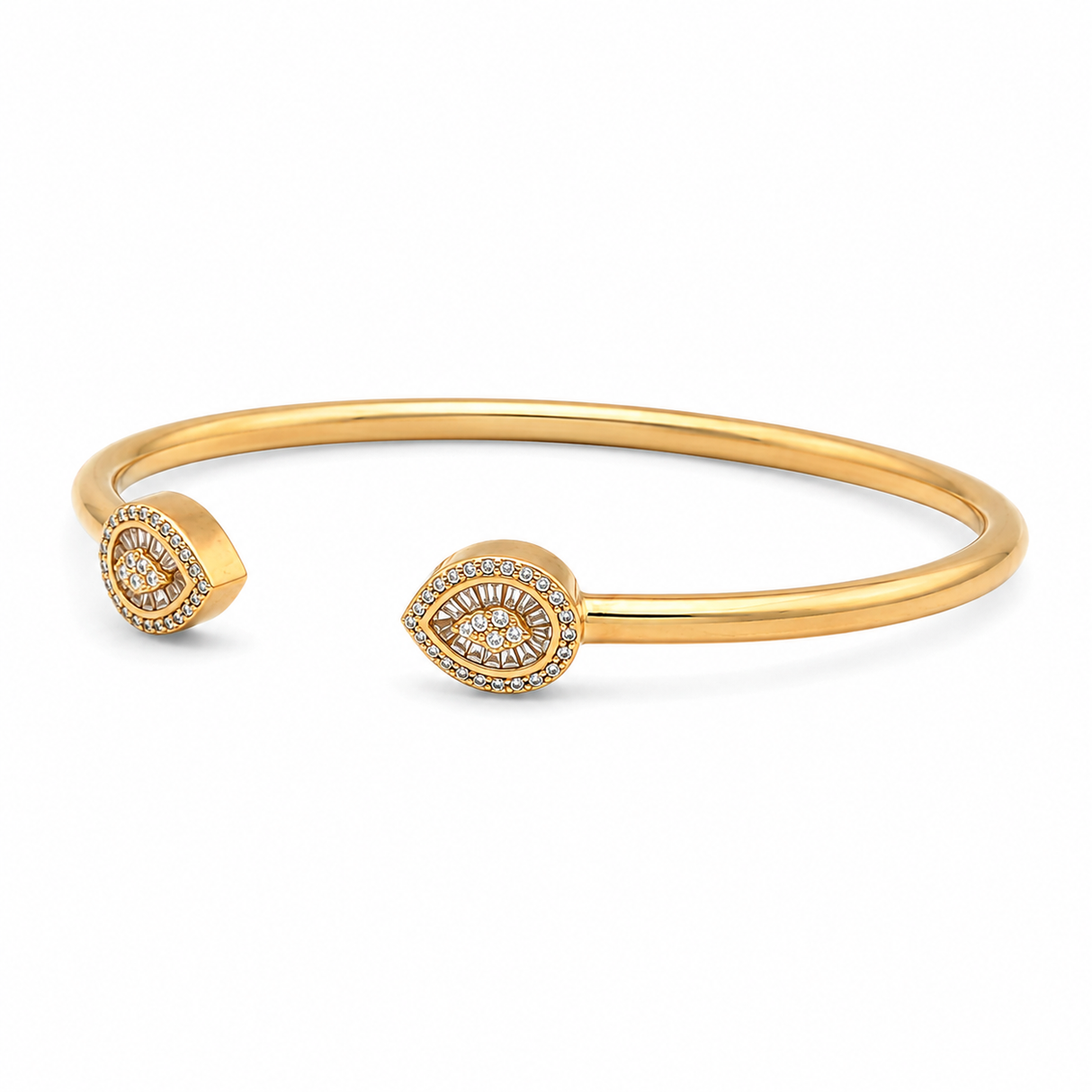 18K Gold Bracelet Open Cuff, Side Stones Design