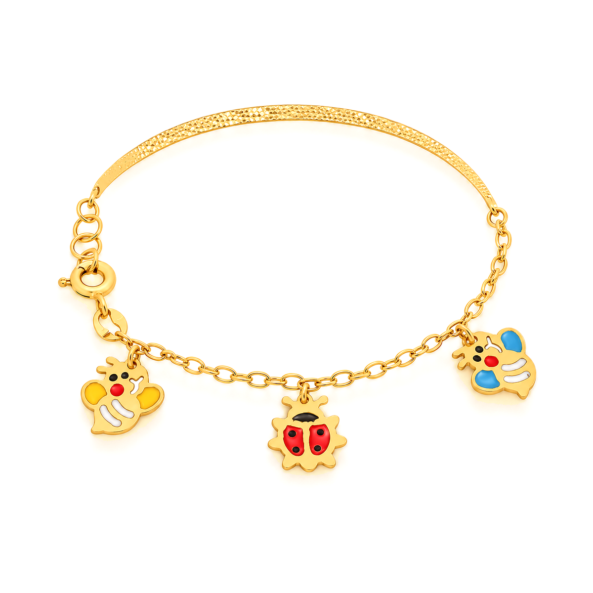18K Gold Kids Bracelet Colorful Teddy Bear Charms Design