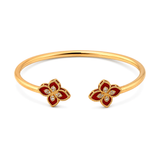 18K Gold Bracelet Open Cuff, Flower Charms Design