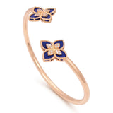 18K Gold Open Bracelet  with Double blue Rose Design