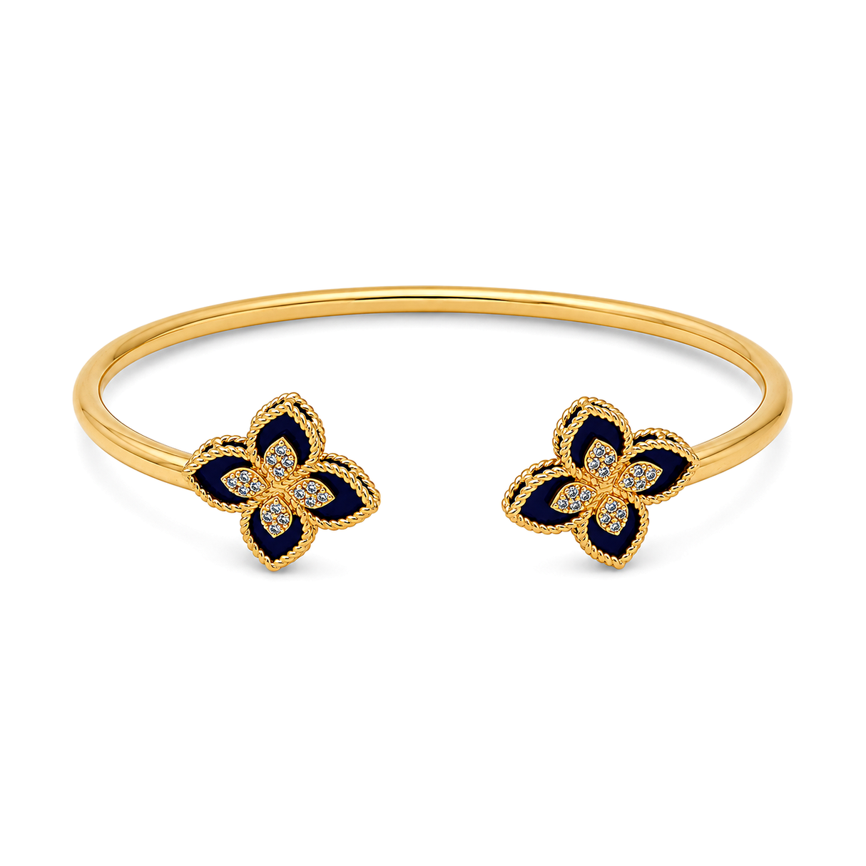 18K Gold Bracelet Open Double Rose, Blue Design