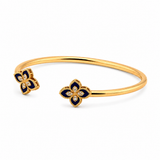 18K Gold Bracelet Open Double Rose, Blue Design