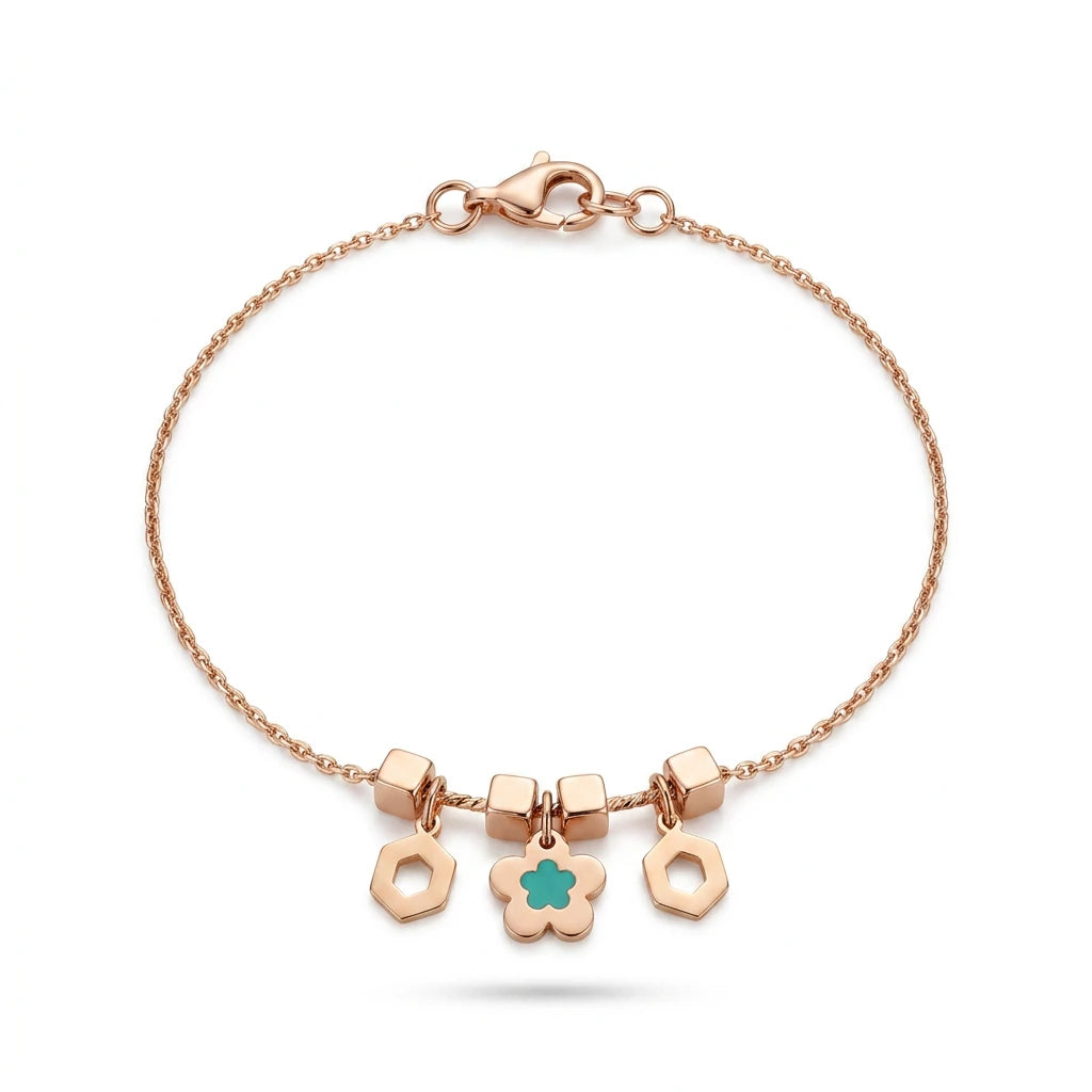 18K Gold Kids Bracelet with Flower Design In Colorful