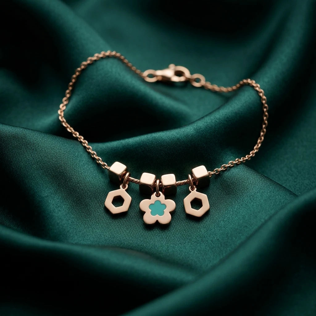 18K Gold Kids Bracelet with Rose Design
