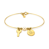 18K Gold Bracelet Heart and Key White Stone Design