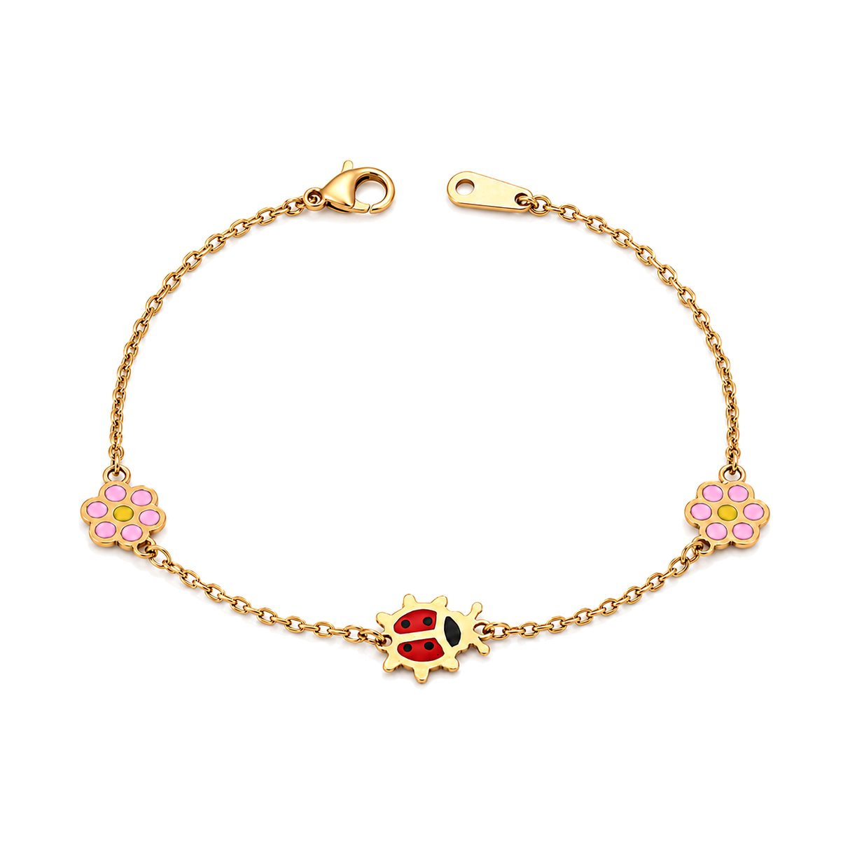18K Gold Chain Bracelet Multiple Charms Design