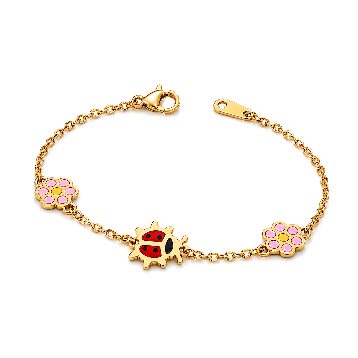 18K Gold Chain Bracelet Multiple Charms Design