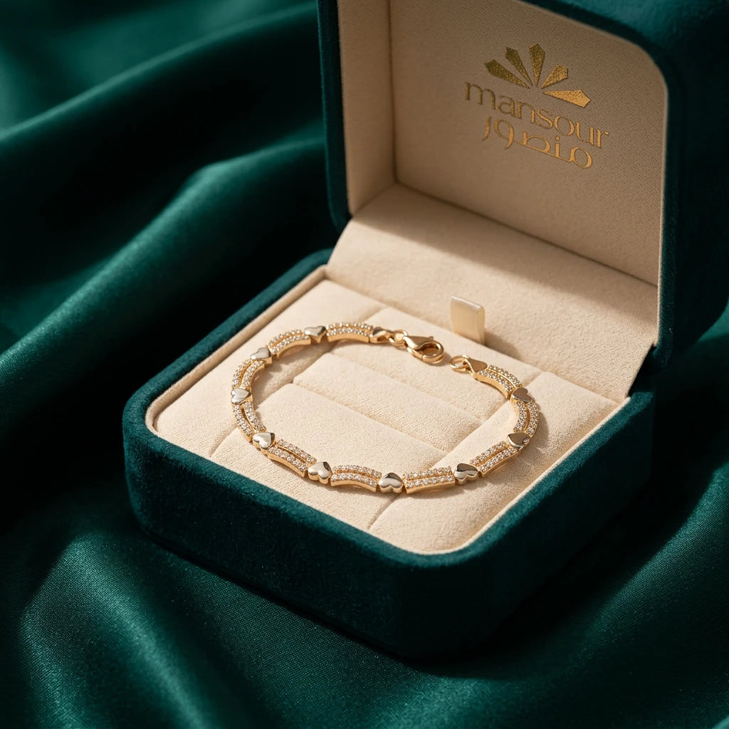 18K Gold Heart Bracelet with Gemstones