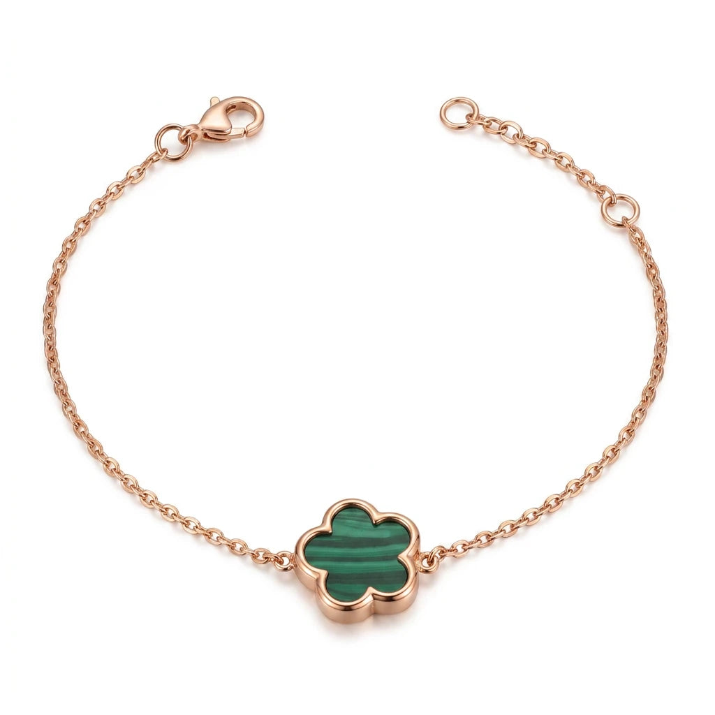 18K Chain Bracelet    with green Flower Design
