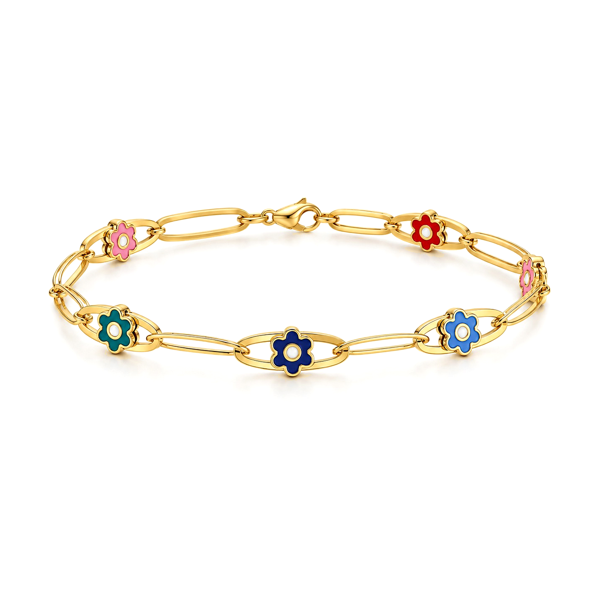 18K Gold Chain Bracelet Delicate Flower Design