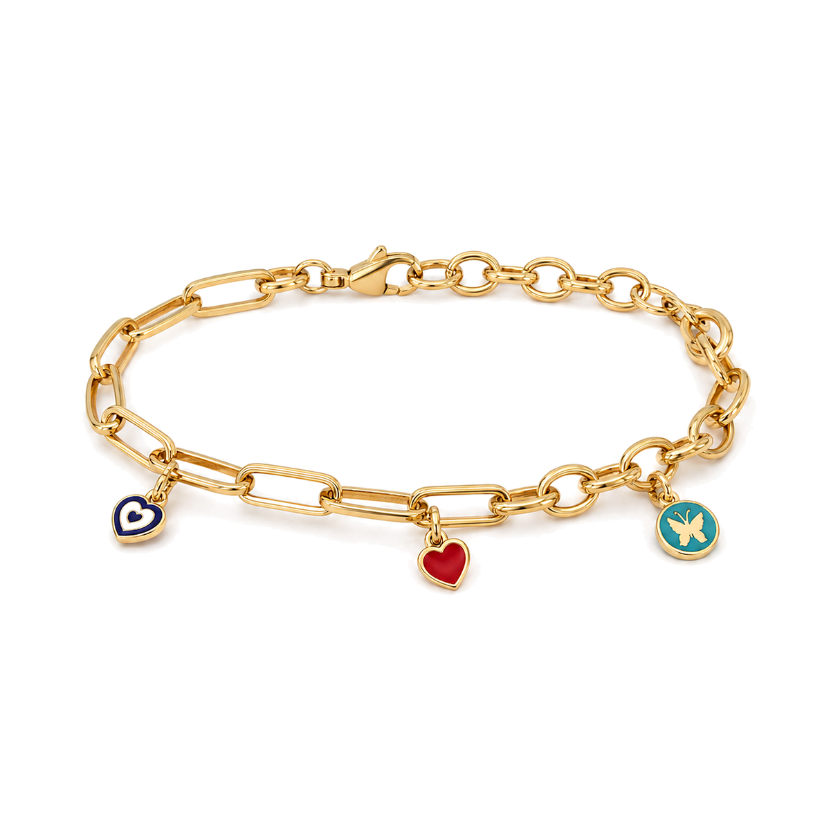 18K Gold Chain Bracelet Multiple Charms Design