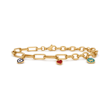 18K Gold Chain Bracelet Multiple Charms Design