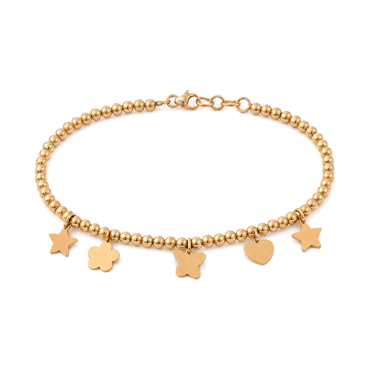 18K Gold Chain Bracelet Butterfly & Heart Design