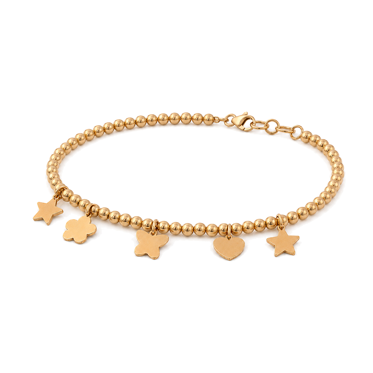 18K Gold Chain Bracelet Butterfly & Heart Design