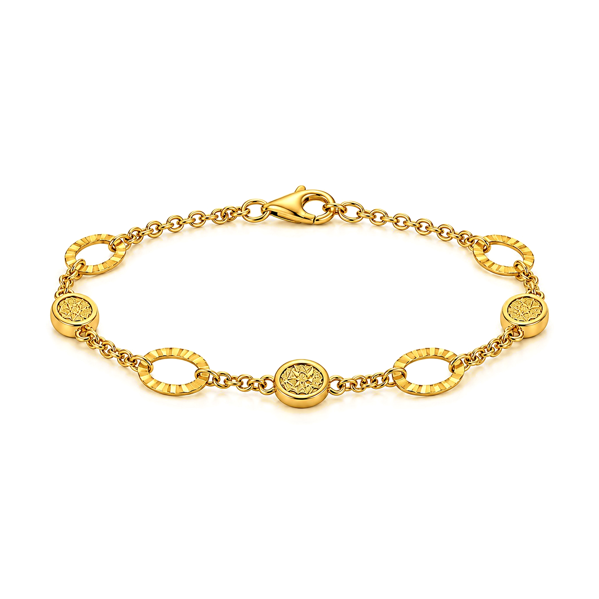 18K Gold Chain Bracelet Engraved Oval Design