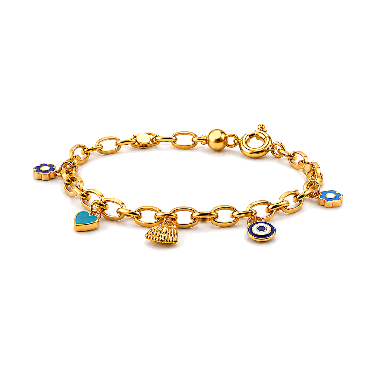 18K Chain Bracelet with Heart Pendants Design
