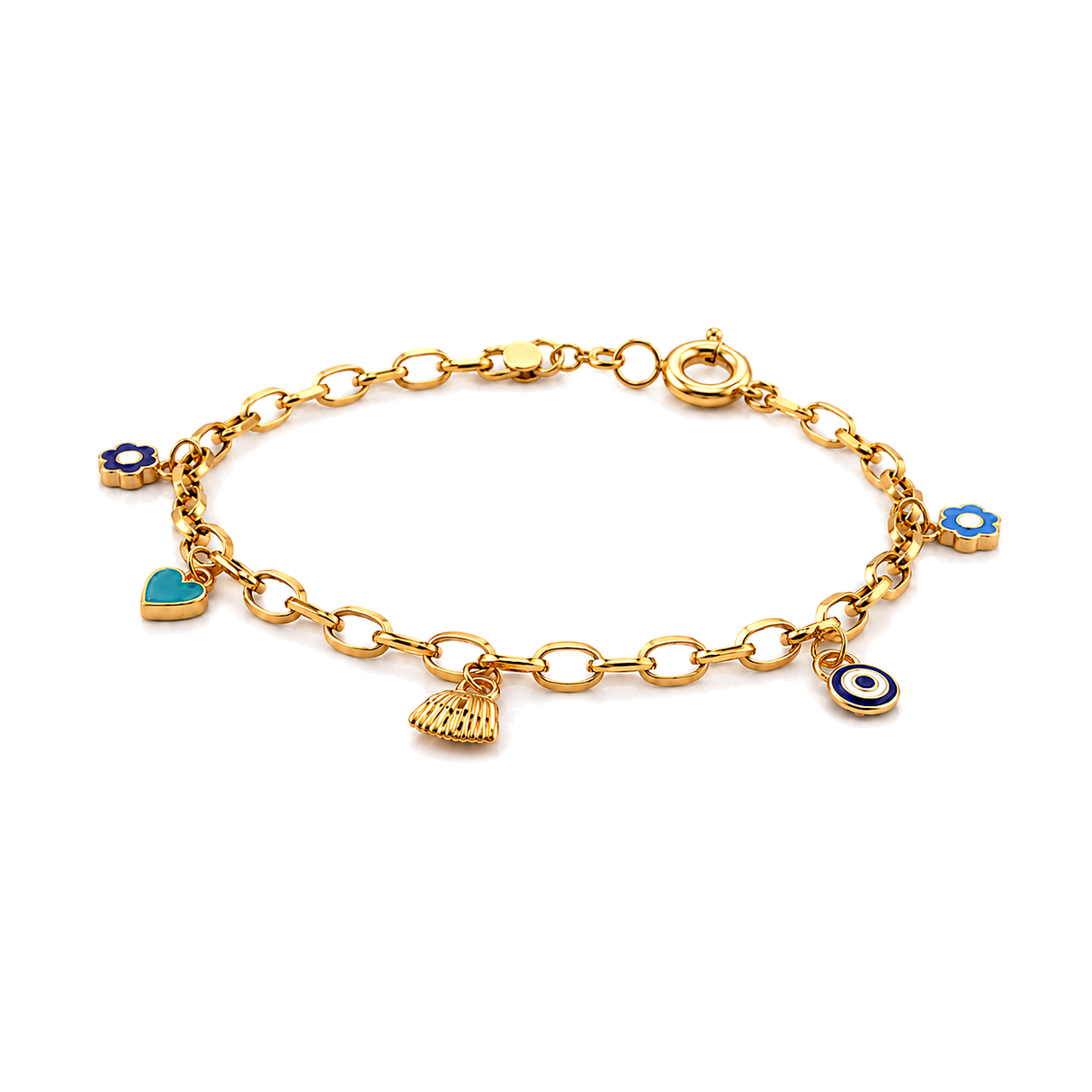18K Chain Bracelet with Heart Pendants Design