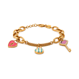 18K Chain Bracelet with Painted Heart Design