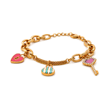 18K Chain Bracelet with Painted Heart Design