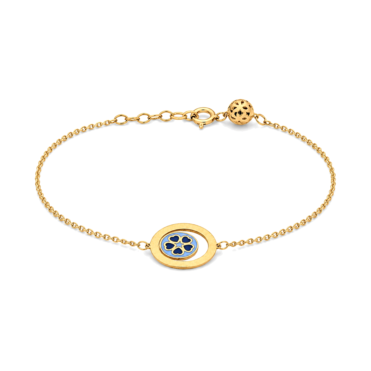 18K Gold Chain Bracelet Red Circle Flower Design