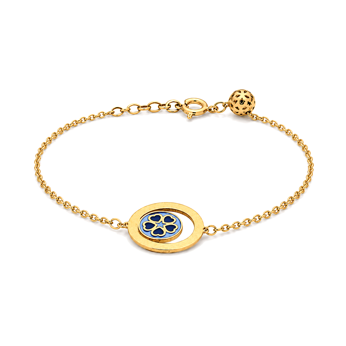 18K Gold Chain Bracelet Red Circle Flower Design