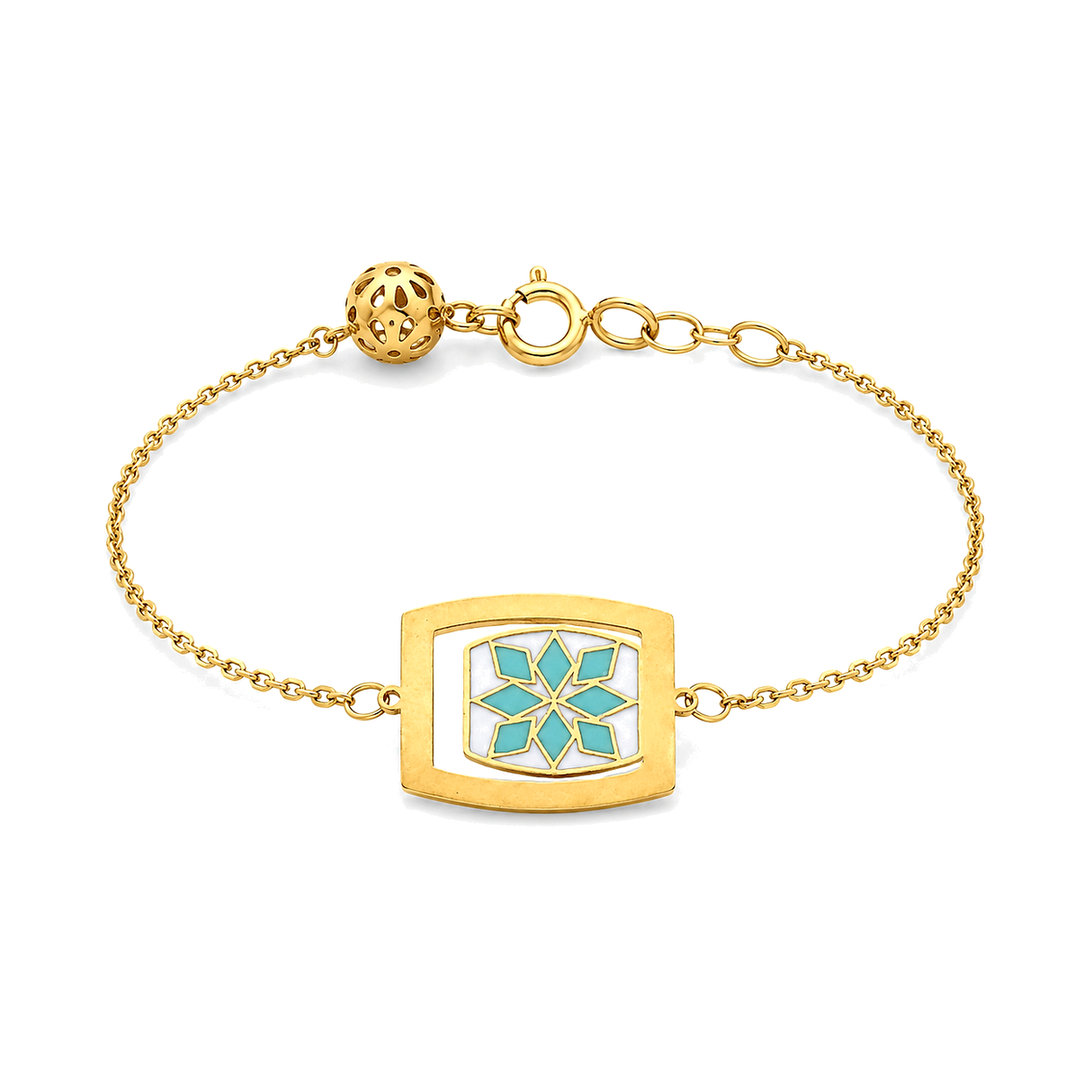 18K Chain Bracelet with Square Happiness Design