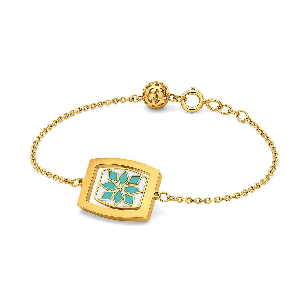 18K Chain Bracelet with Square Happiness Design