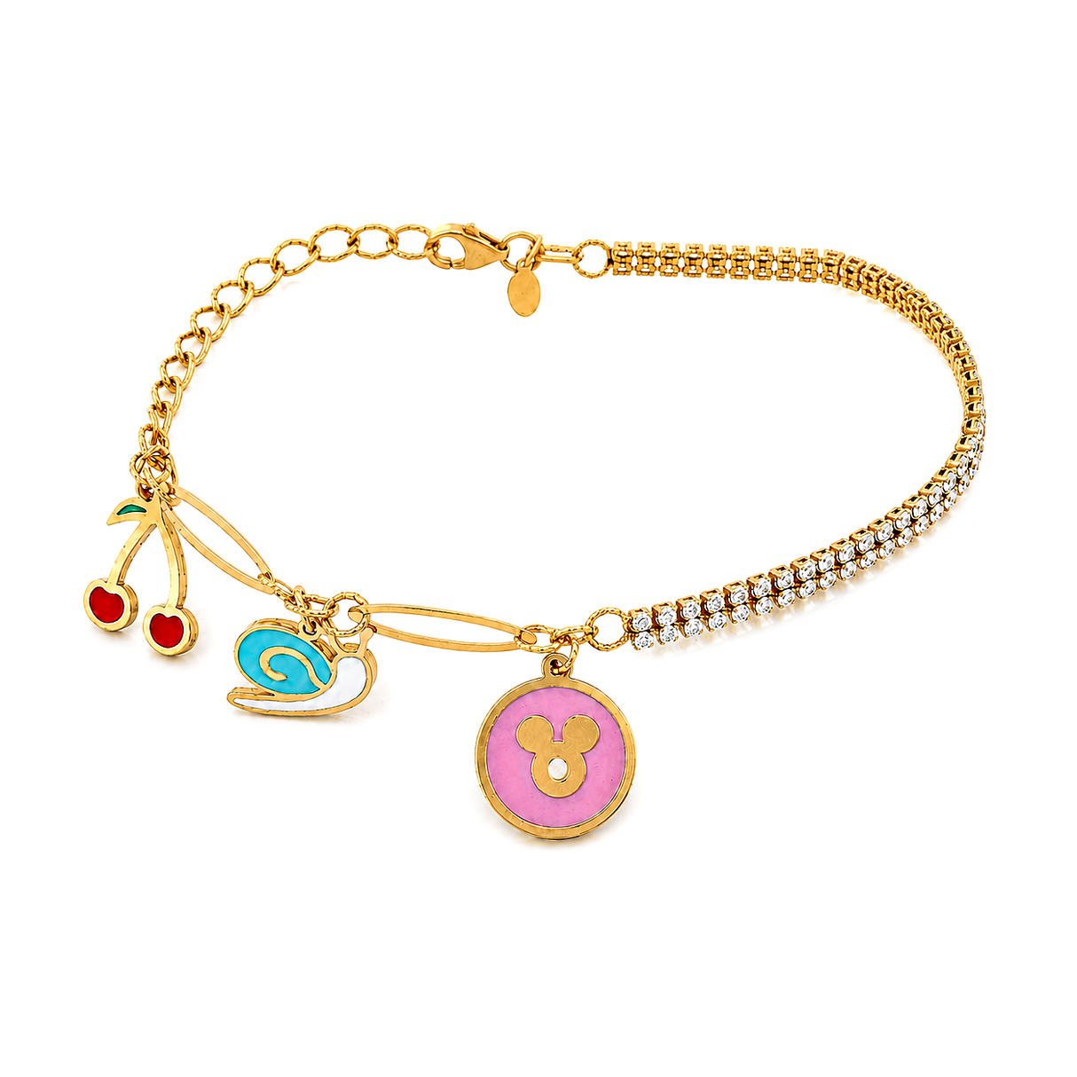 18K Chain Bracelet with Assorted Design In Colorful