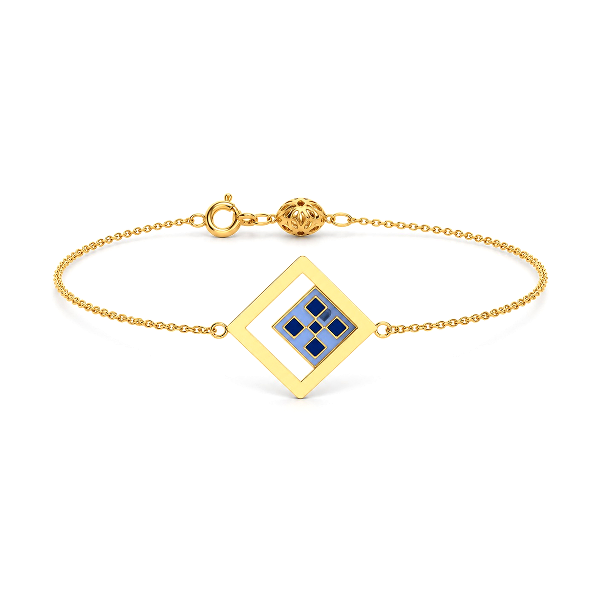 18K Chain Bracelet with Square Paved Frame Design