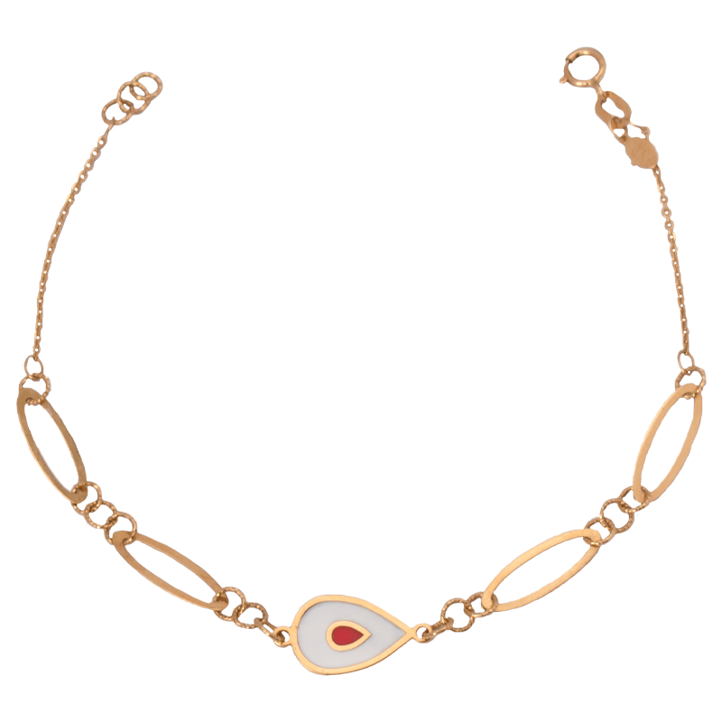 18K Gold Water Drop Bracelet with Oval Charms and Colorful Stones