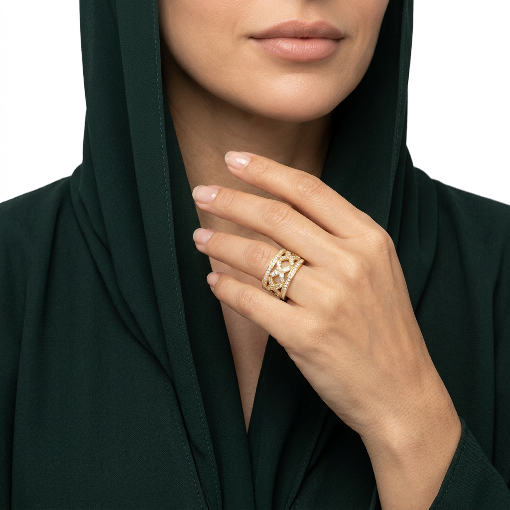 خاتم دبلة ذهب عيار 18 بفصوص