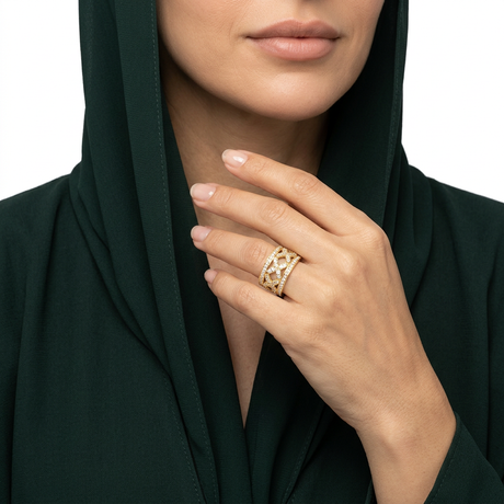 خاتم دبلة ذهب عيار 18 بفصوص