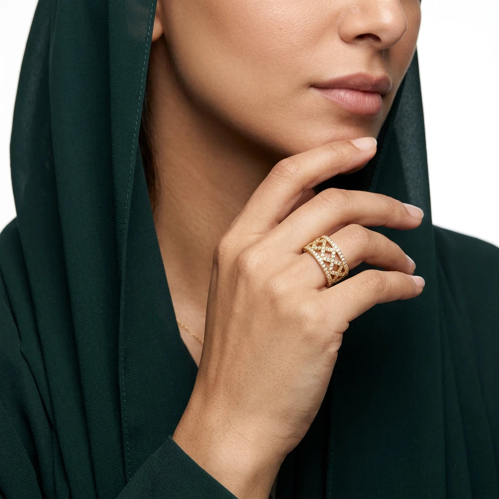18K Gold Wedding Ring with Gemstones Design