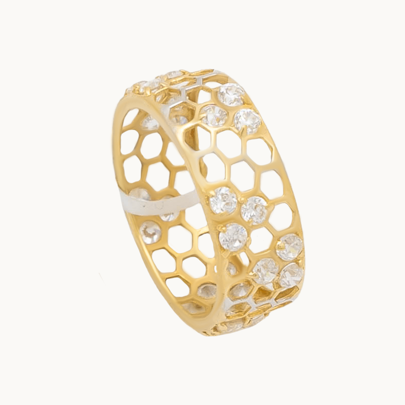 دبلة امورفيا ذهب عيار 18 بتصميم خلية نحل وفصوص لامعة