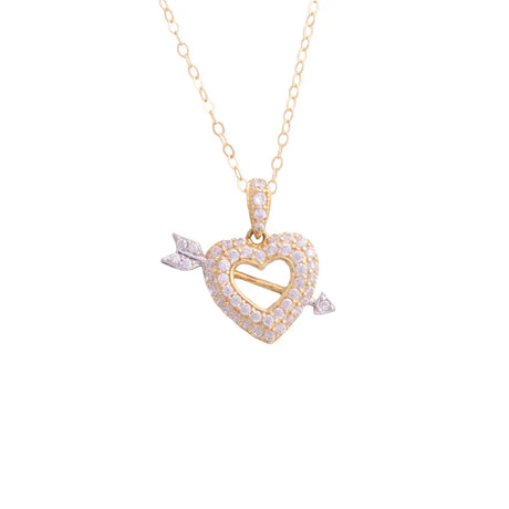 18K Gold Pendant with Heart and Arrow Design