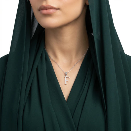 18K Gold Letter F Pendant with Paved Design