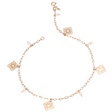 18K Gold Anklet with Openwork Square Pendants and White Beads