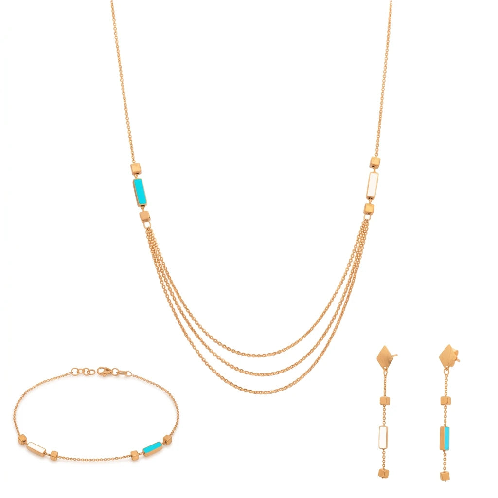 Half-set of 18k gold, triple-layered