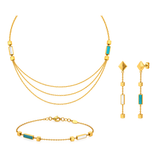 18K Gold Half Set with Three Chains and Colored Bars Design