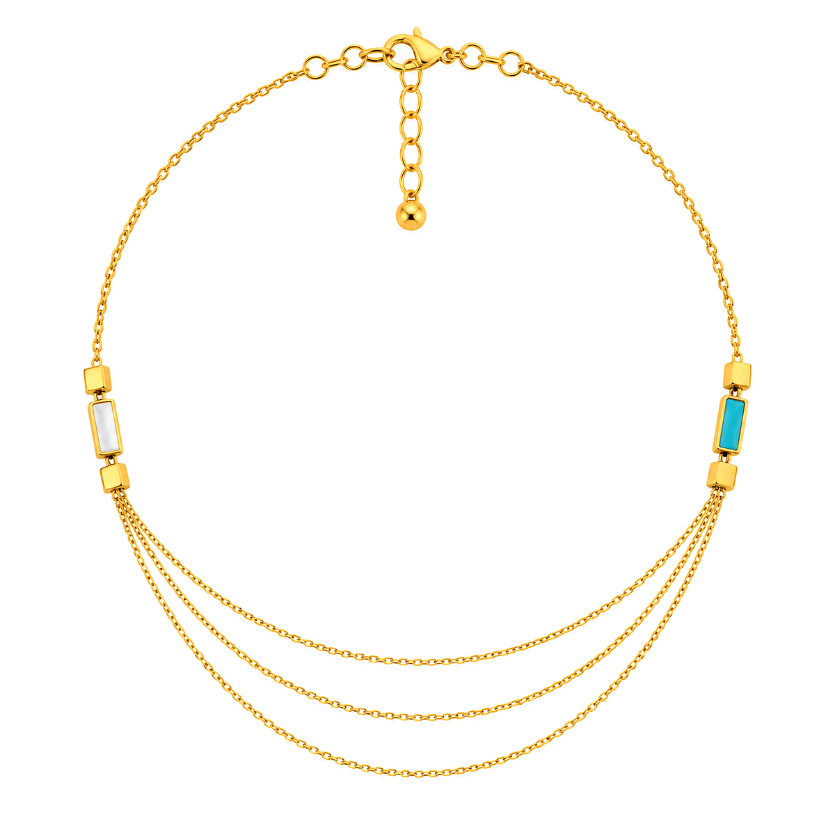 18K Gold Half Set with Three Chains and Colored Bars Design