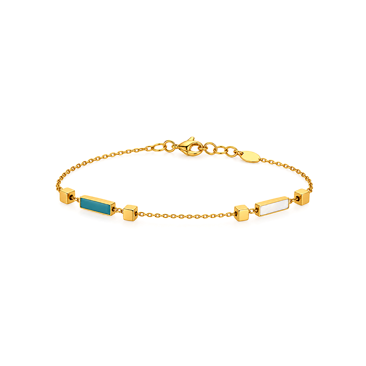 18K Gold Half Set with Three Chains and Colored Bars Design