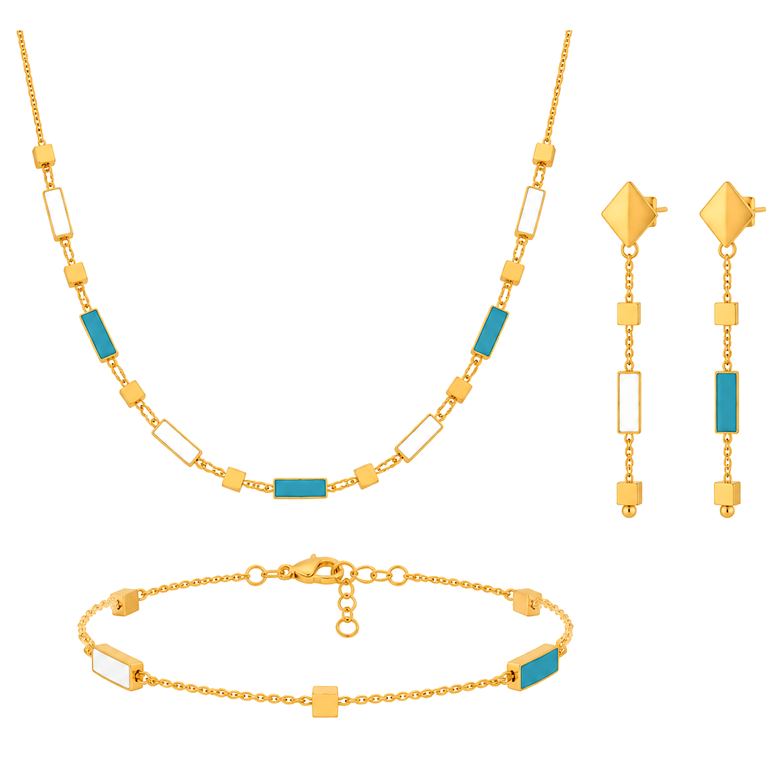 18K Gold Half Set with Rectangular Design in Turquoise