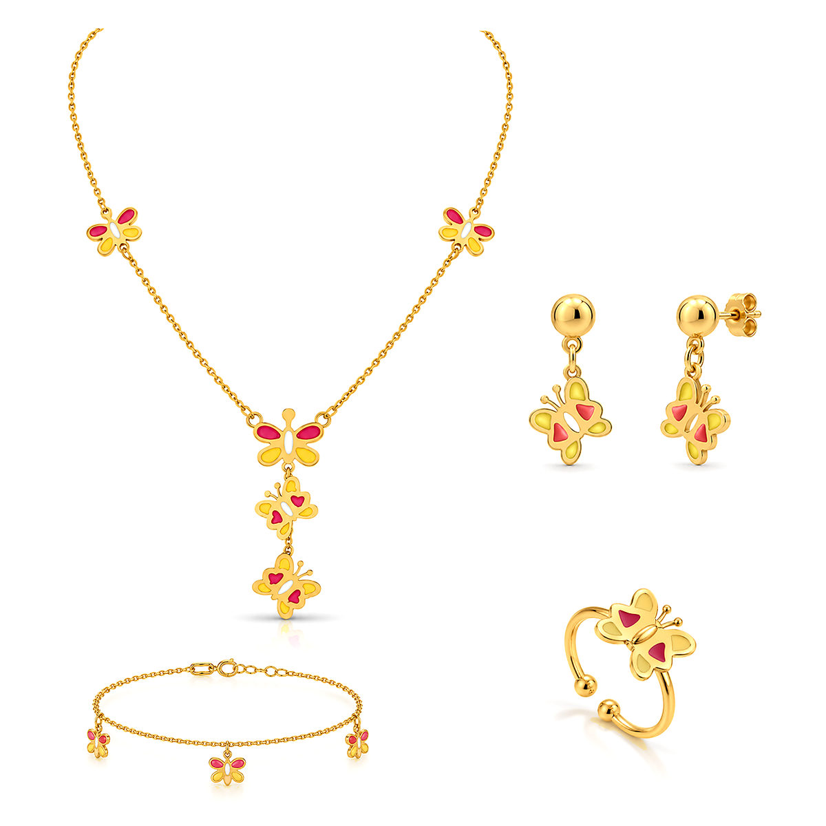 18K Gold Kids Set with Dangling Butterfly Charms